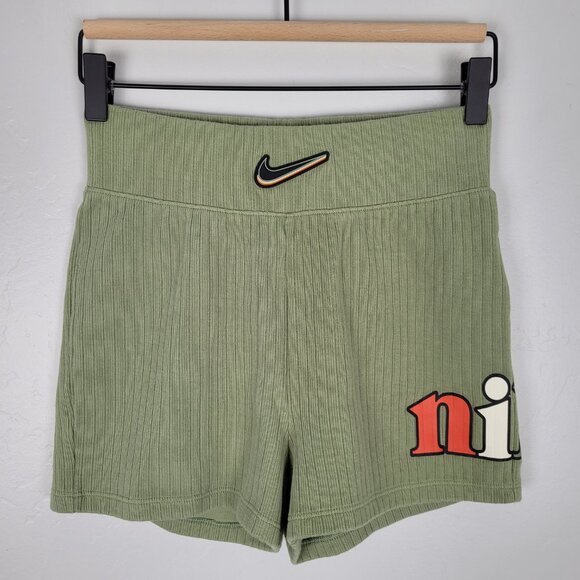 Nike Shorts Knit Cotton Slim Fit Ribbed DJ5359-386 Oil Green Size XS - Picture 1 of 11
